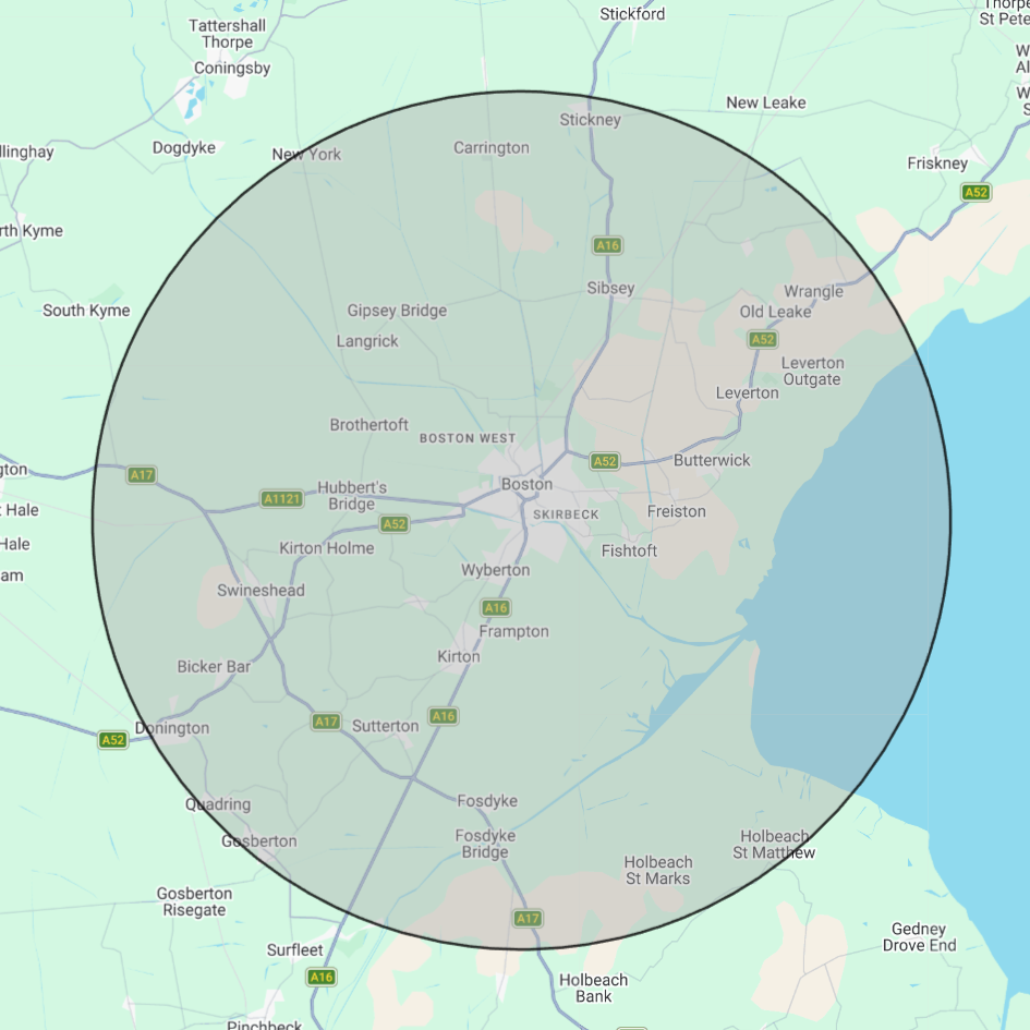 Map of service, highlighting areas in the Boston and surrounding area I service.