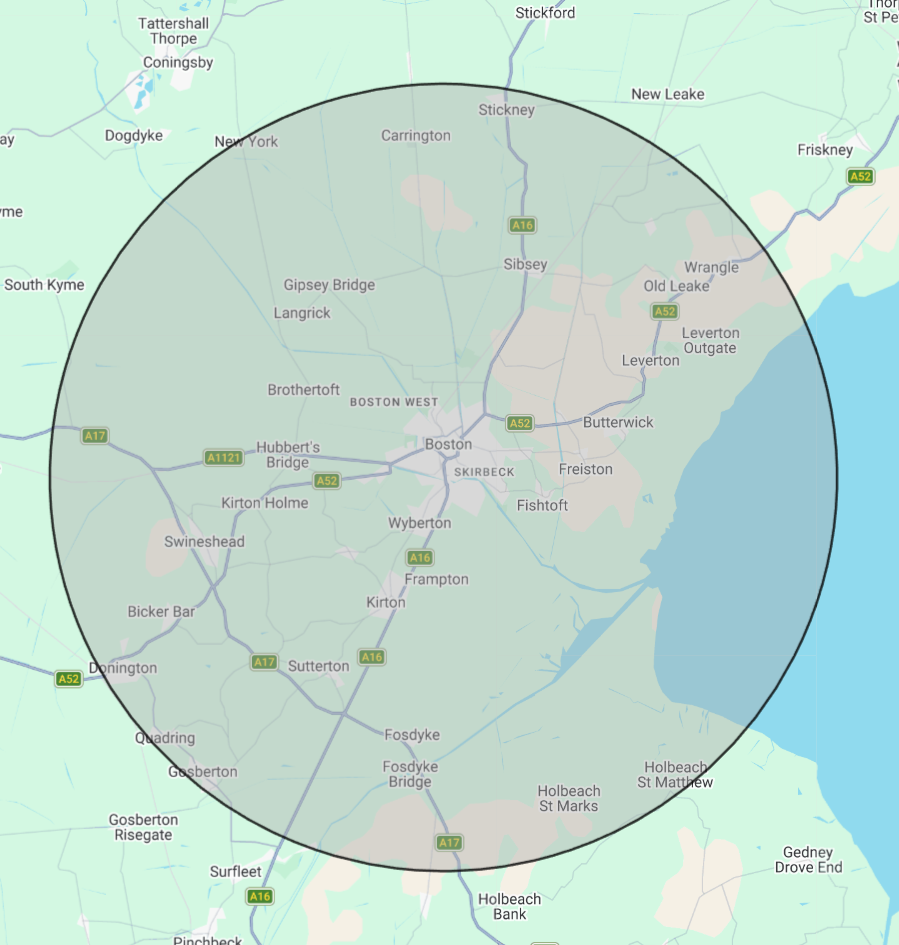 Map of service, highlighting areas in the Boston and surrounding area I service.